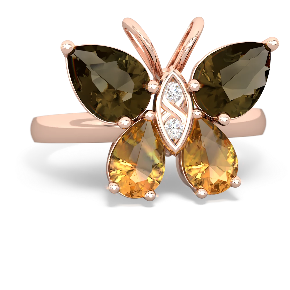 Smoky Quartz Butterfly 14K Rose Gold ring R2215