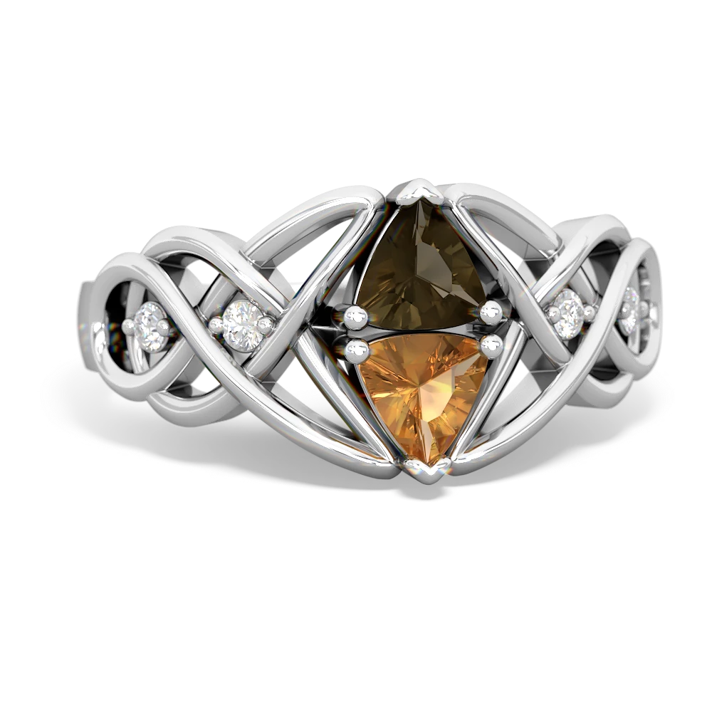 Smoky Quartz Keepsake Celtic Knot 14K White Gold ring R5300