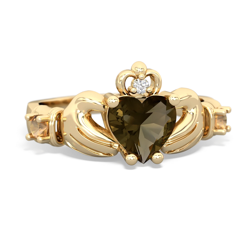 Smoky Quartz Claddagh Keepsake 14K Yellow Gold ring R5245