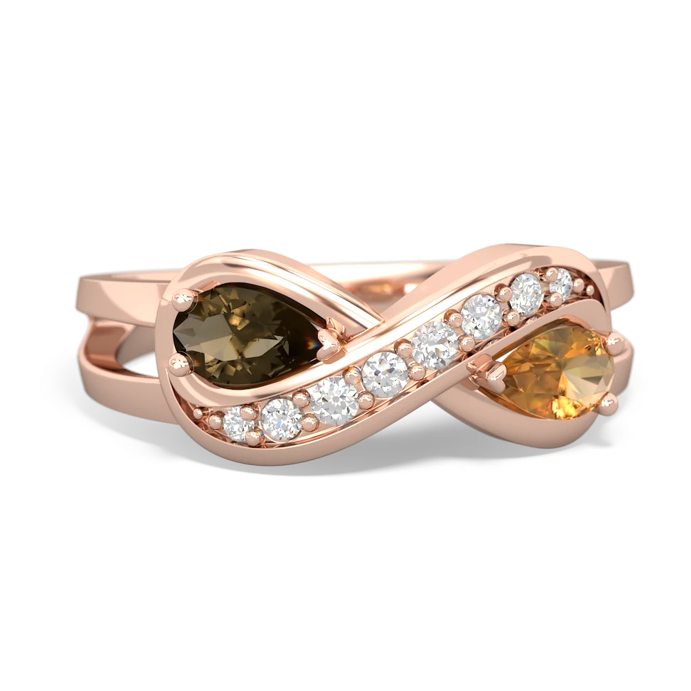 Smoky Quartz Diamond Infinity 14K Rose Gold ring R5390