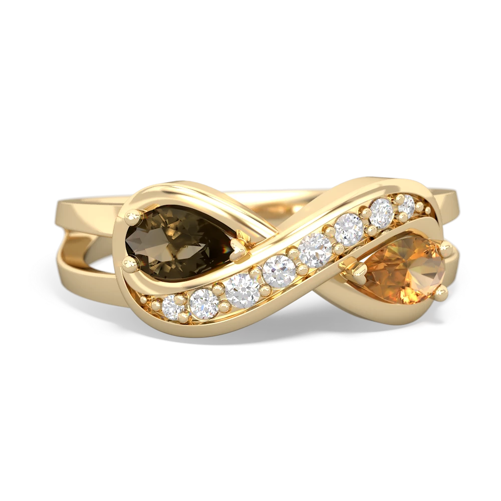 Smoky Quartz Diamond Infinity 14K Yellow Gold ring R5390