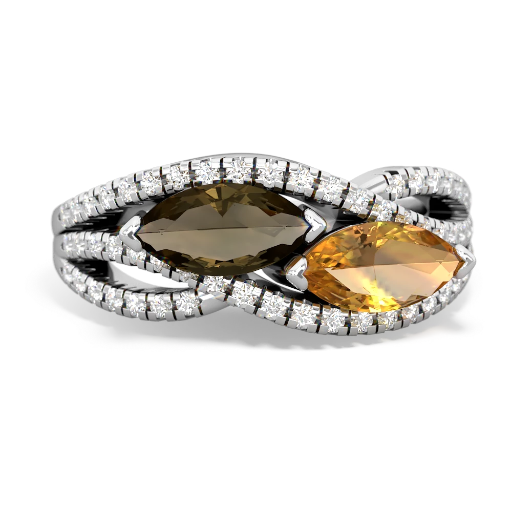 Smoky Quartz Diamond Rivers 14K White Gold ring R3070