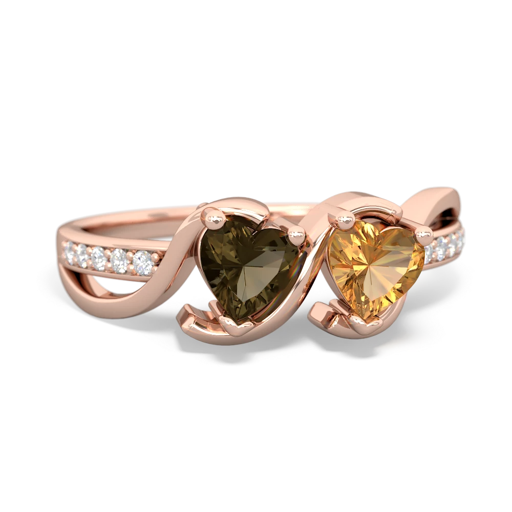 Smoky Quartz Side By Side 14K Rose Gold ring R3090