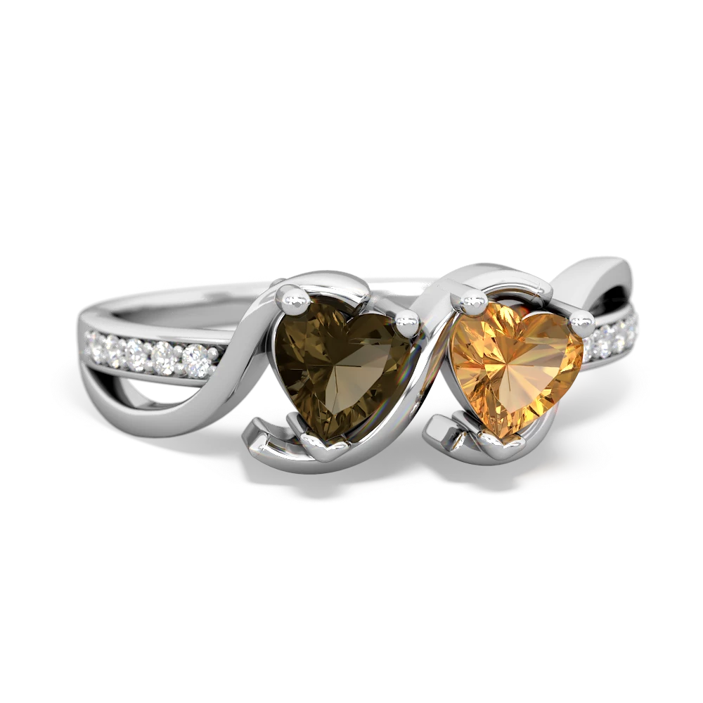 Smoky Quartz Side By Side 14K White Gold ring R3090