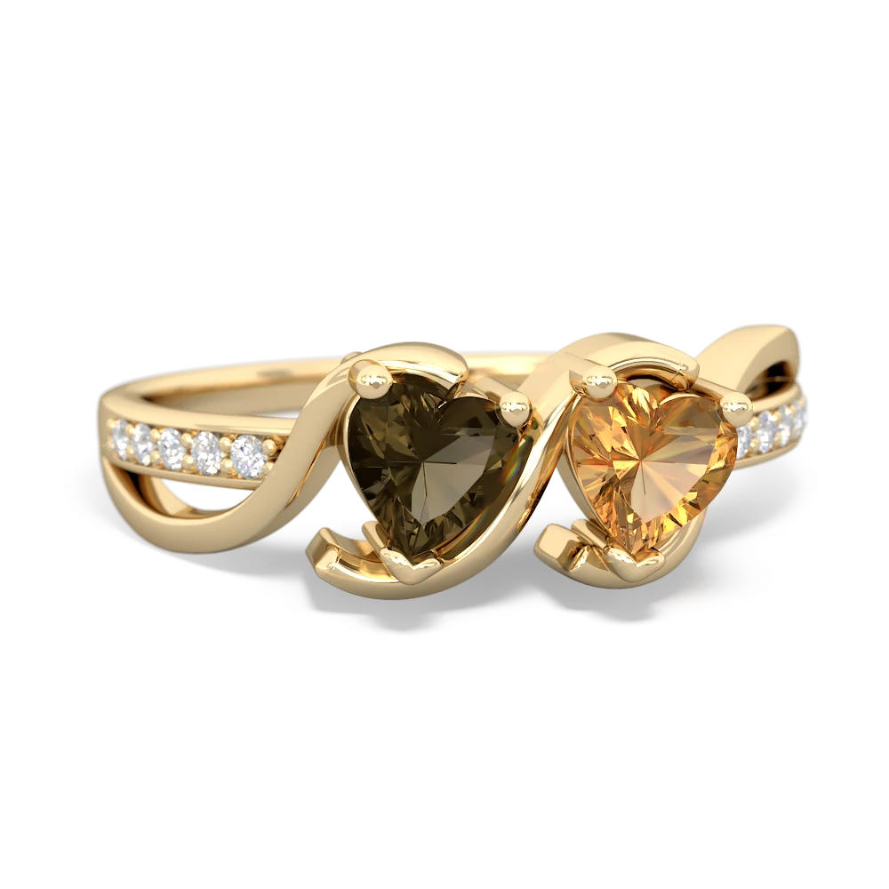 Smoky Quartz Side By Side 14K Yellow Gold ring R3090