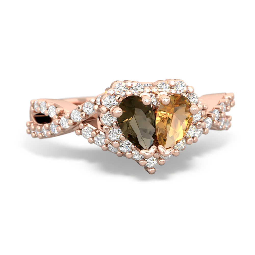 Smoky Quartz Diamond Twist 'One Heart' 14K Rose Gold ring R2640HRT