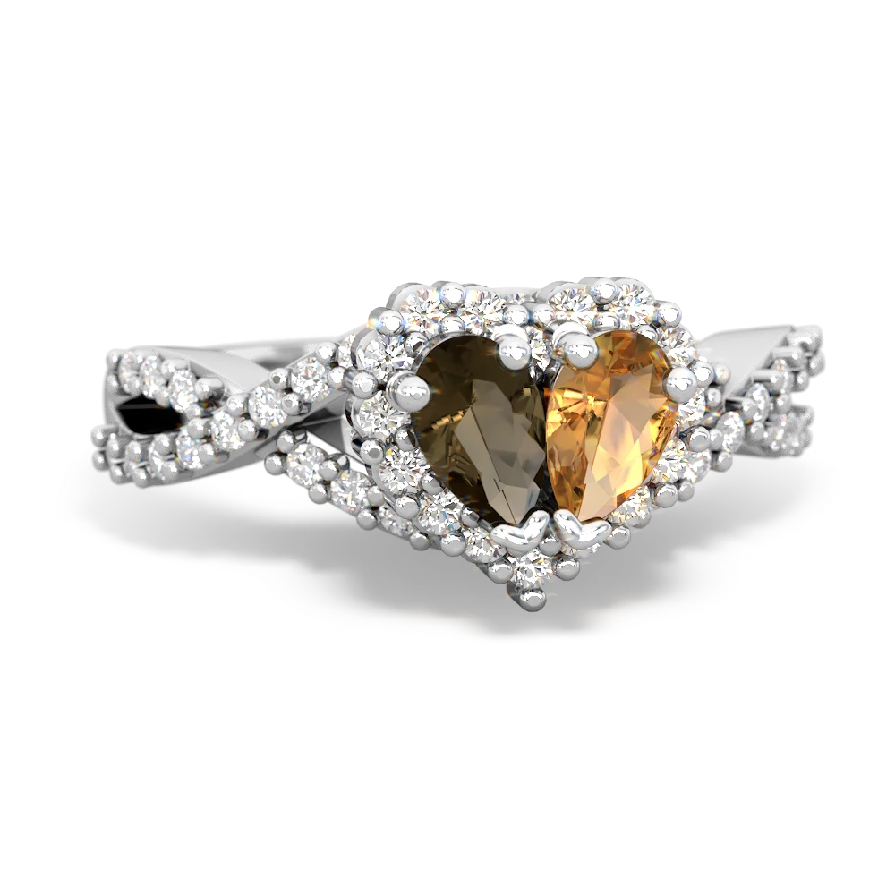 Smoky Quartz Diamond Twist 'One Heart' 14K White Gold ring R2640HRT