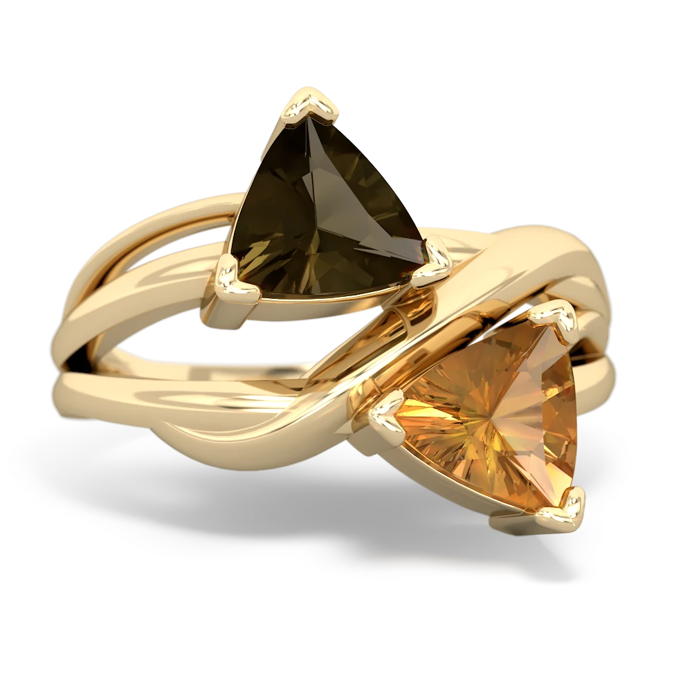 Smoky Quartz Split Band Swirl 14K Yellow Gold ring R2341