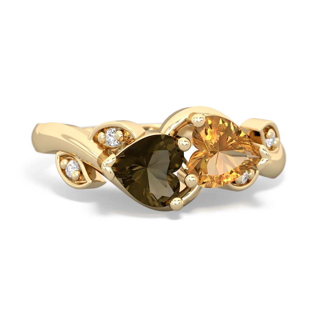 Smoky Quartz Floral Elegance 14K Yellow Gold ring R5790