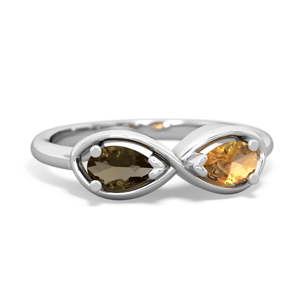 Smoky Quartz Infinity 14K White Gold ring R5050