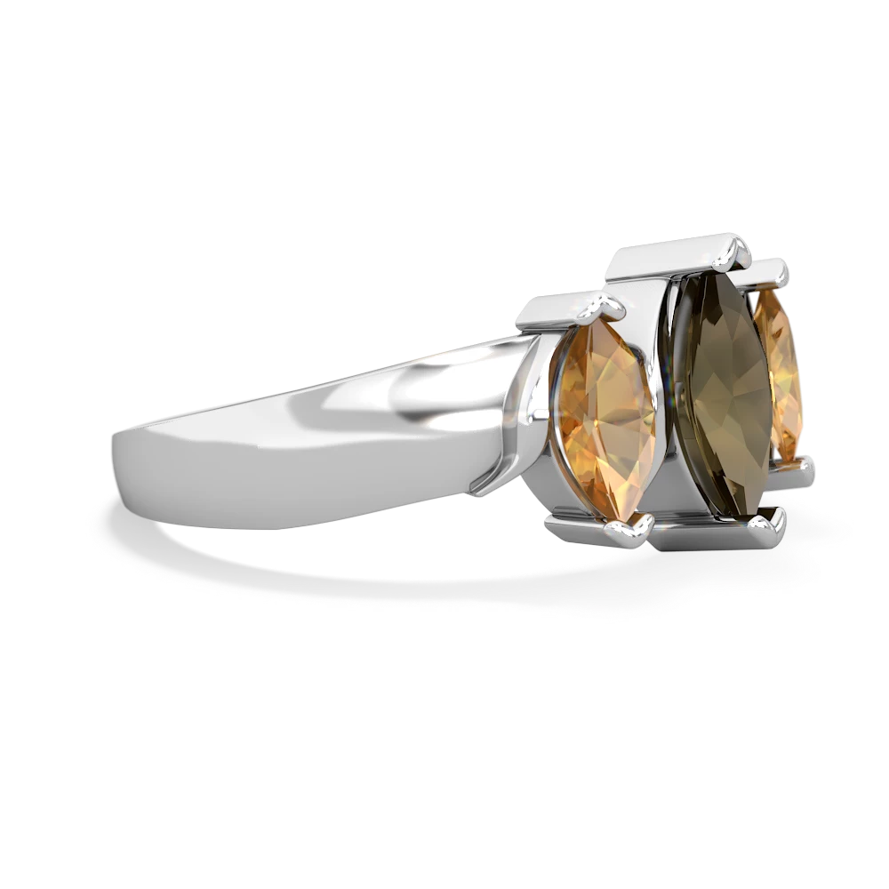 Smoky Quartz Three Peeks 14K White Gold ring R2433