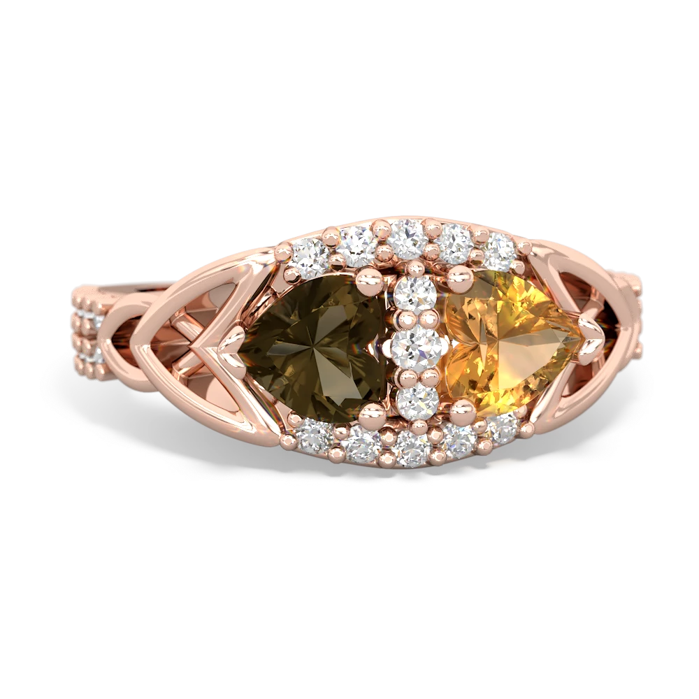 Smoky Quartz Sparkling Celtic Knot 14K Rose Gold ring R2645