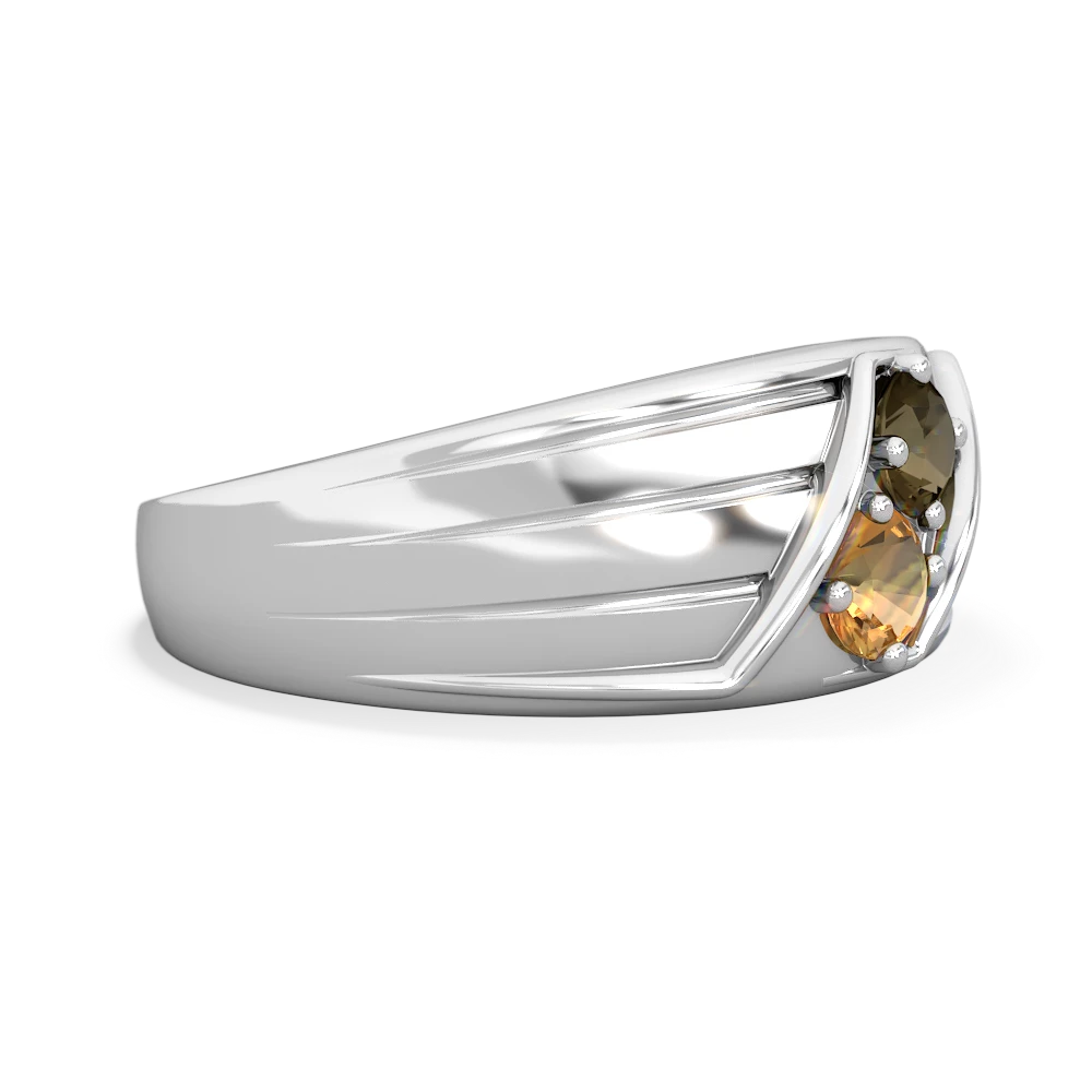 Smoky Quartz Men's Streamline 14K White Gold ring R0460