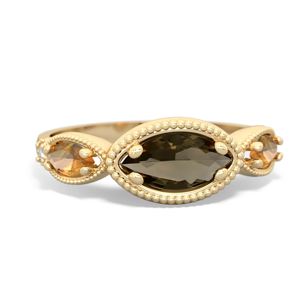 Smoky Quartz Milgrain Marquise 14K Yellow Gold ring R5700