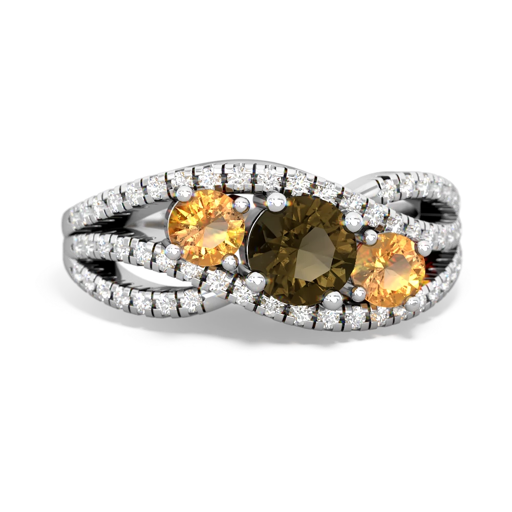Smoky Quartz Three Stone Aurora 14K White Gold ring R3080