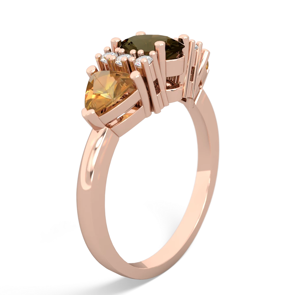 Smoky Quartz Antique Style Three Stone 14K Rose Gold ring R2186