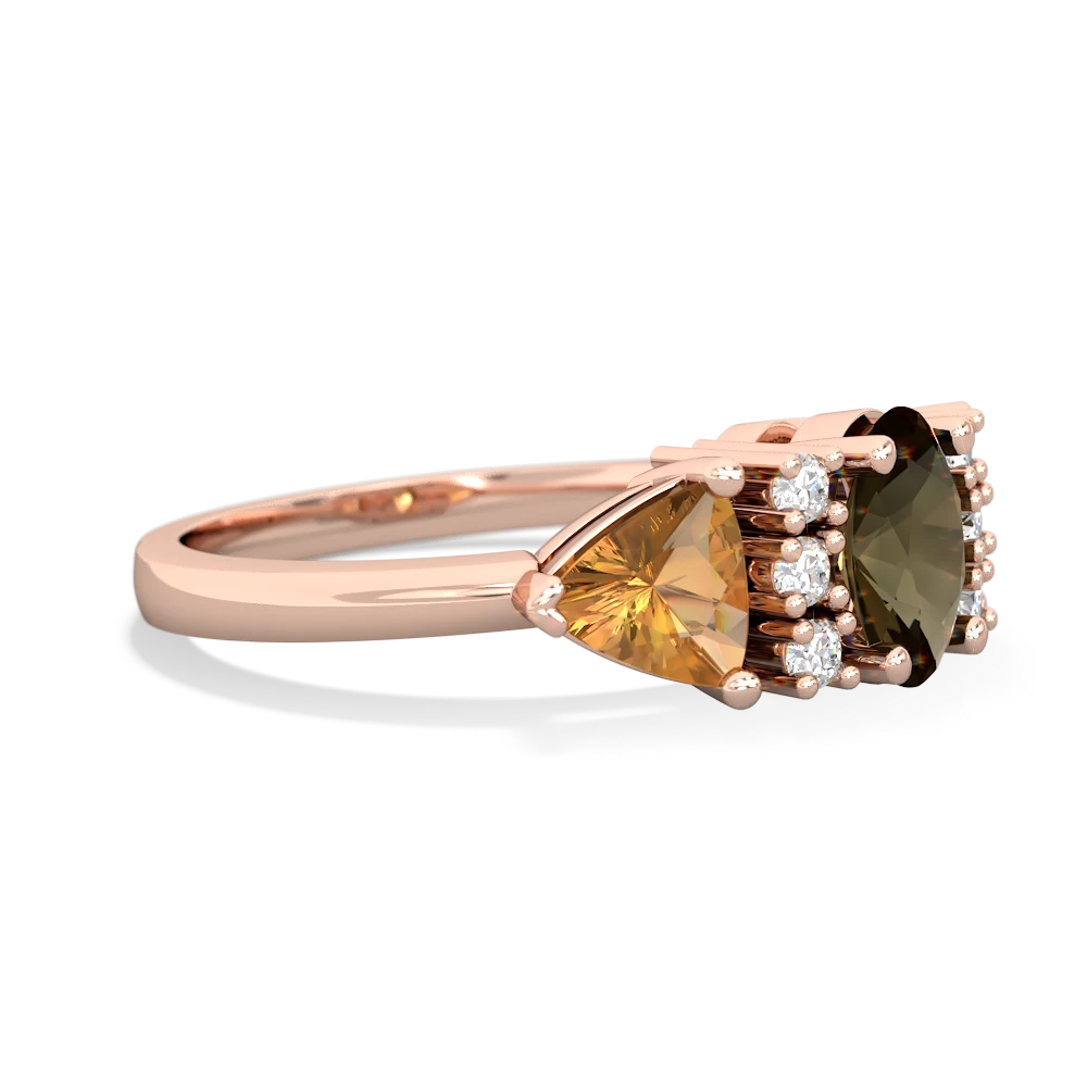 Smoky Quartz Antique Style Three Stone 14K Rose Gold ring R2186