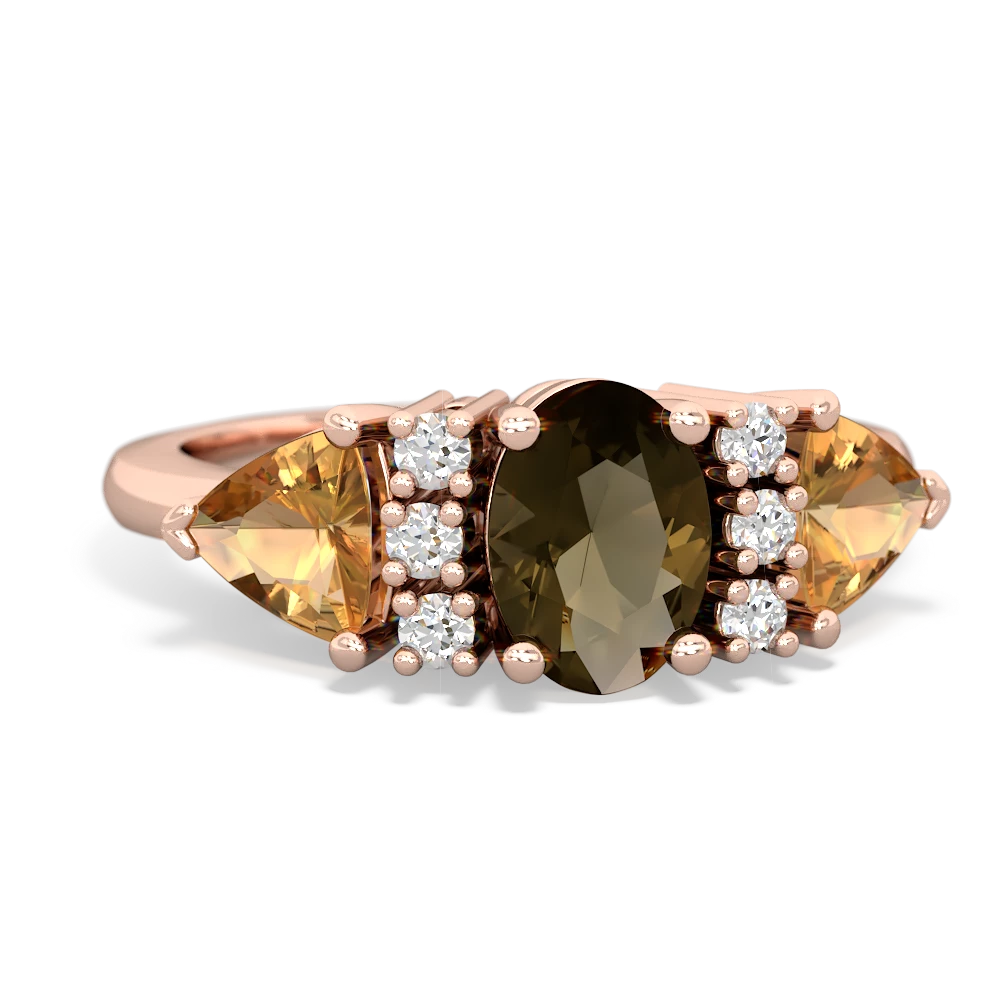 Smoky Quartz Antique Style Three Stone 14K Rose Gold ring R2186