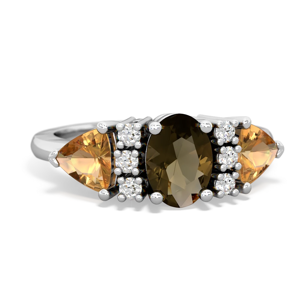 Smoky Quartz Antique Style Three Stone 14K White Gold ring R2186