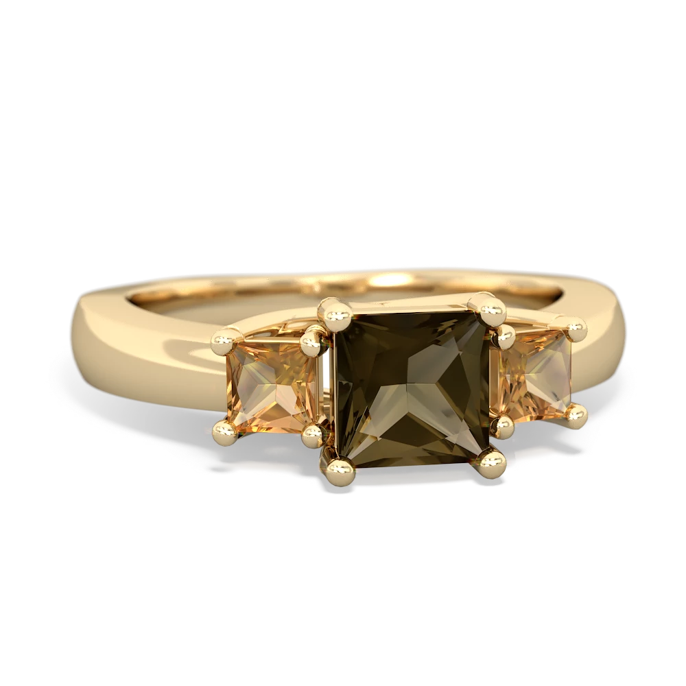 Smoky Quartz Three Stone Trellis 14K Yellow Gold ring R4015