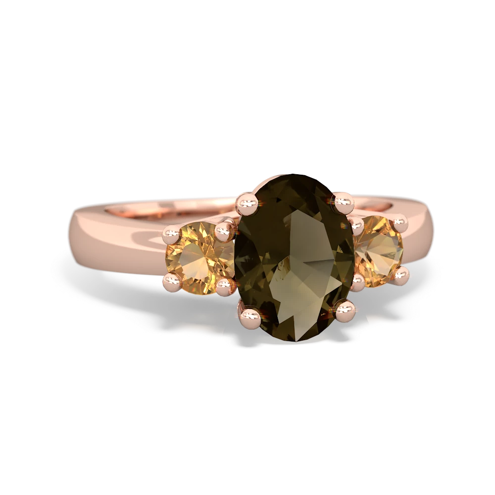 Smoky Quartz Three Stone Oval Trellis 14K Rose Gold ring R4024