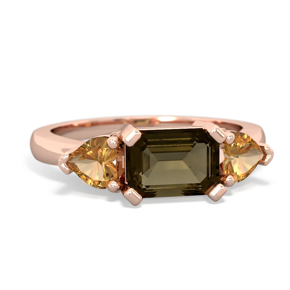 Smoky Quartz Three Stone 14K Rose Gold ring R5235