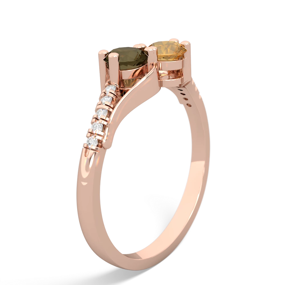 Smoky Quartz Infinity Pave Two Stone 14K Rose Gold ring R5285