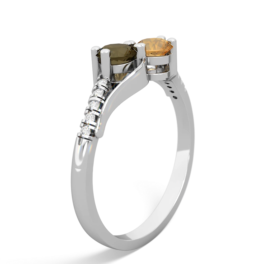 Smoky Quartz Infinity Pave Two Stone 14K White Gold ring R5285