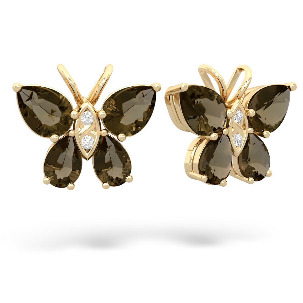 Smoky Quartz Butterfly 14K Yellow Gold earrings E2215