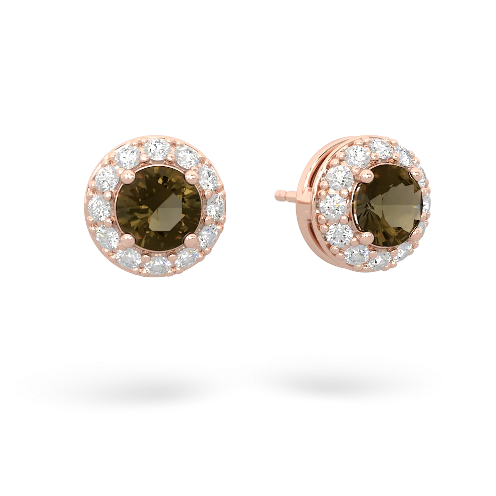 Smoky Quartz Diamond Halo 14K Rose Gold earrings E5370