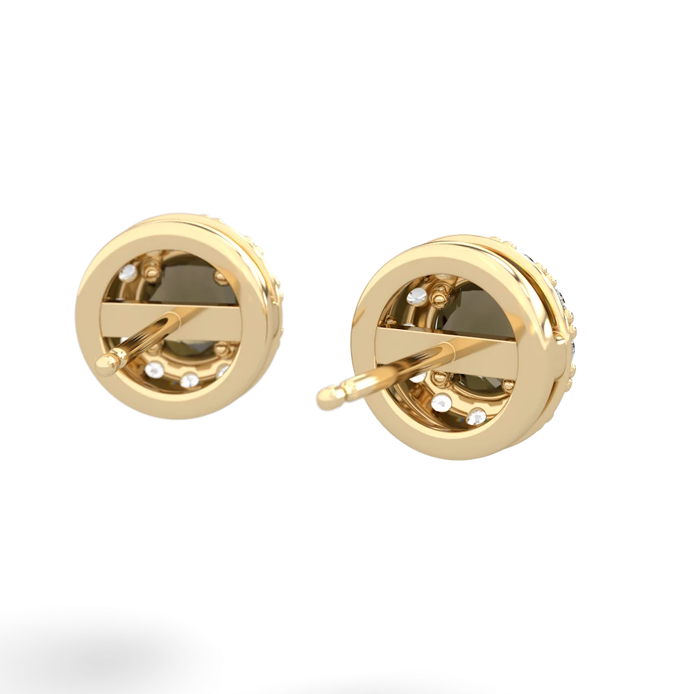 Smoky Quartz Diamond Halo 14K Yellow Gold earrings E5370