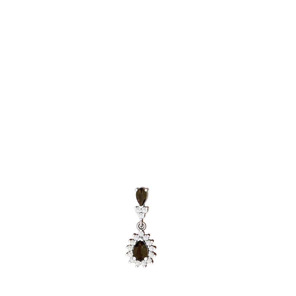 Smoky Quartz Halo Pear Dangle 14K White Gold earrings E1882