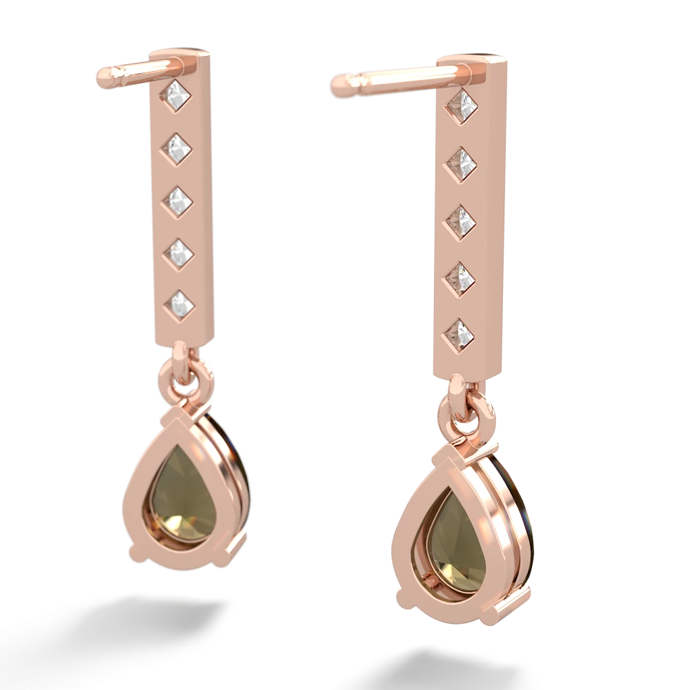 Smoky Quartz Art Deco Diamond Drop 14K Rose Gold earrings E5324