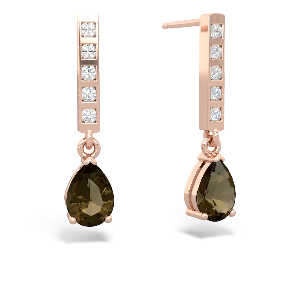 Smoky Quartz Art Deco Diamond Drop 14K Rose Gold earrings E5324