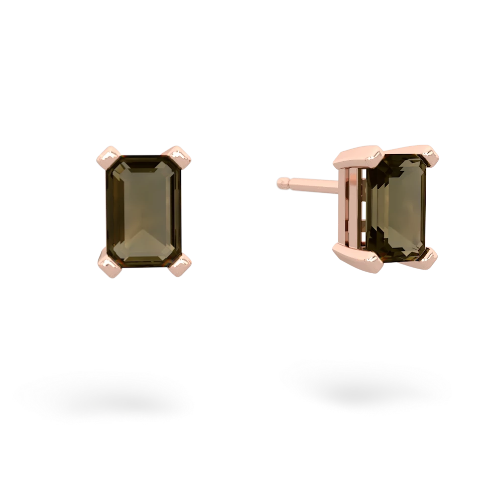 Smoky Quartz 6X4mm Emerald-Cut Stud 14K Rose Gold earrings E1855