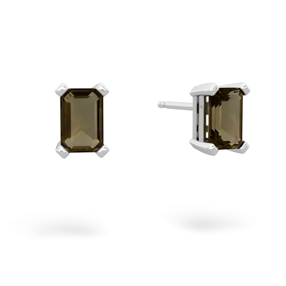 Smoky Quartz 6X4mm Emerald-Cut Stud 14K White Gold earrings E1855