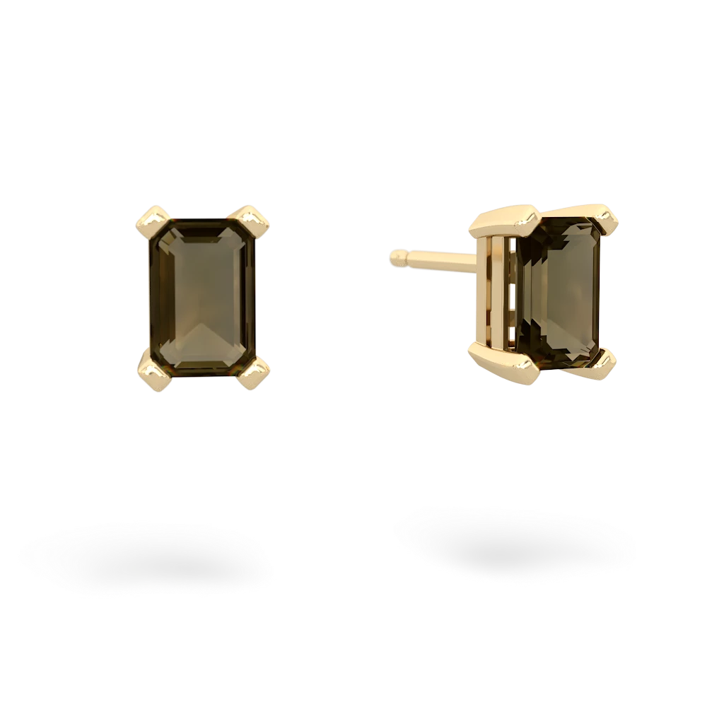 Smoky Quartz 6X4mm Emerald-Cut Stud 14K Yellow Gold earrings E1855