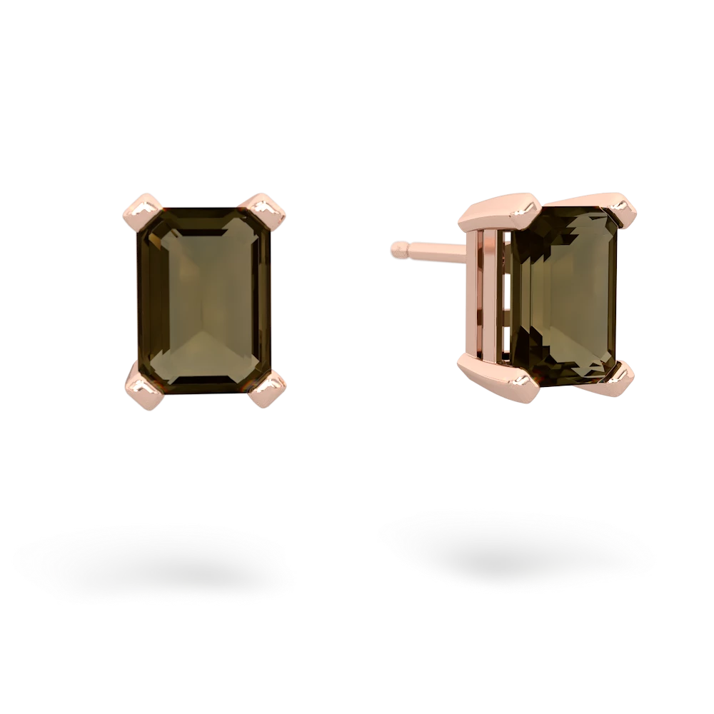Smoky Quartz 7X5mm Emerald-Cut Stud 14K Rose Gold earrings E1856