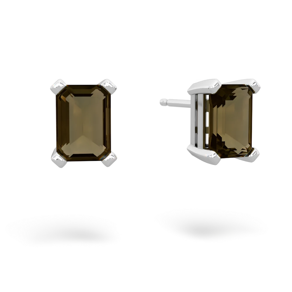 Smoky Quartz 7X5mm Emerald-Cut Stud 14K White Gold earrings E1856