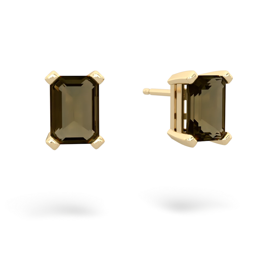 Smoky Quartz 7X5mm Emerald-Cut Stud 14K Yellow Gold earrings E1856