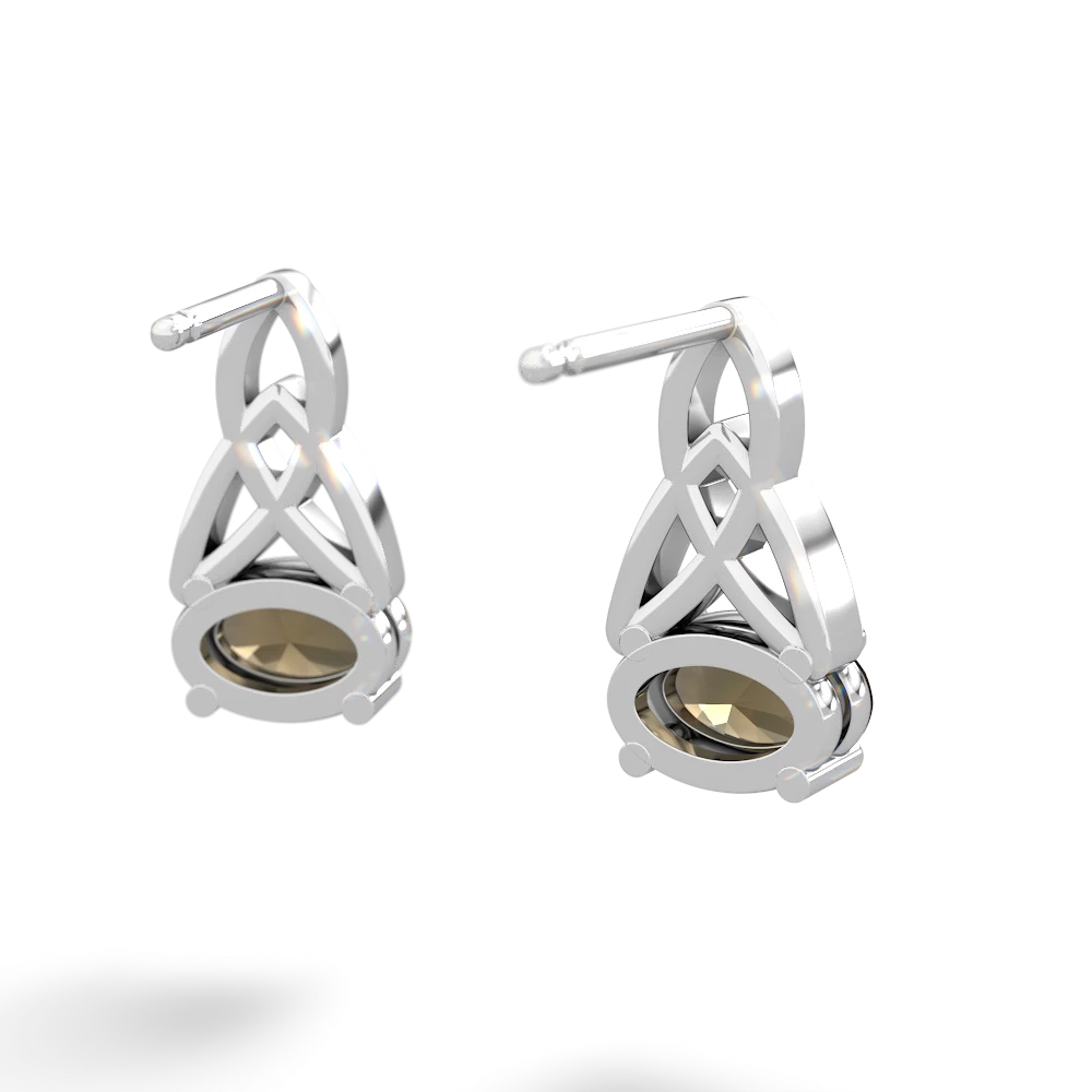 Smoky Quartz Celtic Trinity Knot 14K White Gold earrings E2389