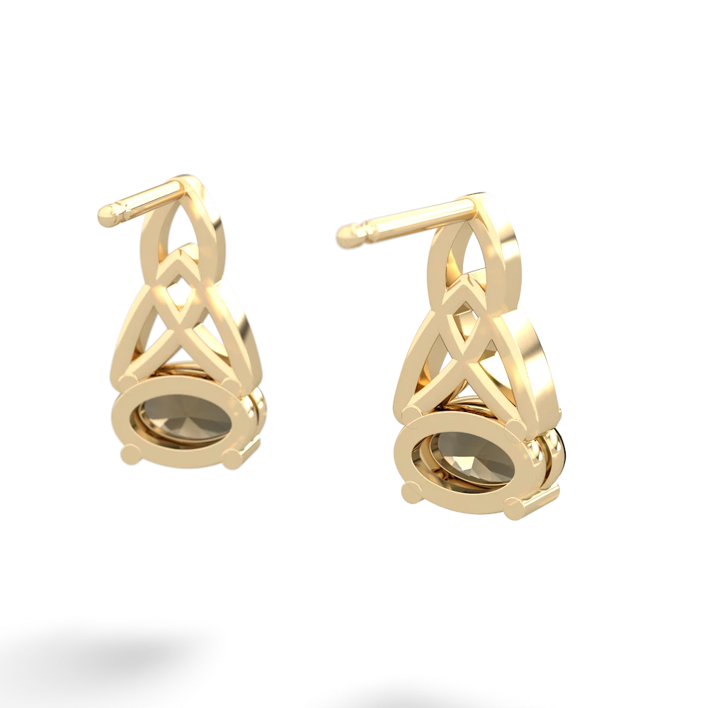 Smoky Quartz Celtic Trinity Knot 14K Yellow Gold earrings E2389
