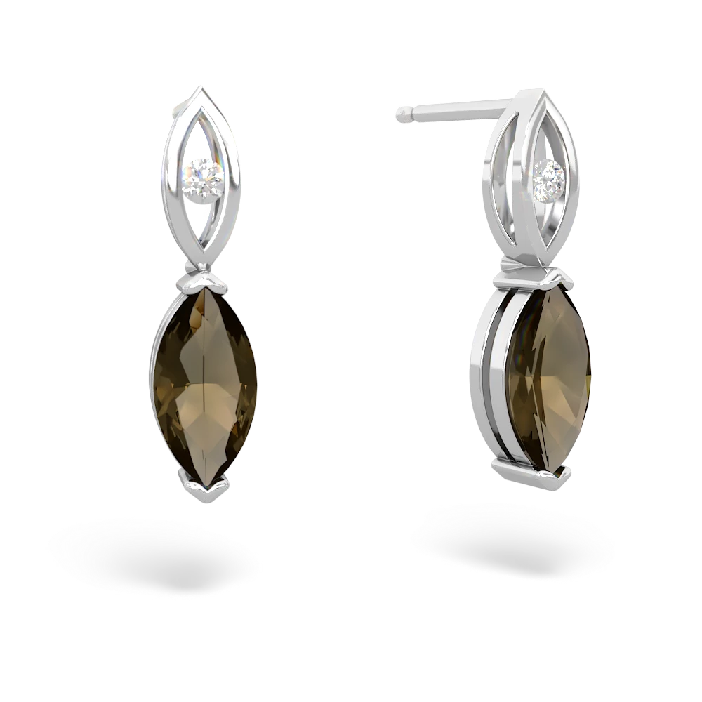 Smoky Quartz Marquise Drop 14K White Gold earrings E5333