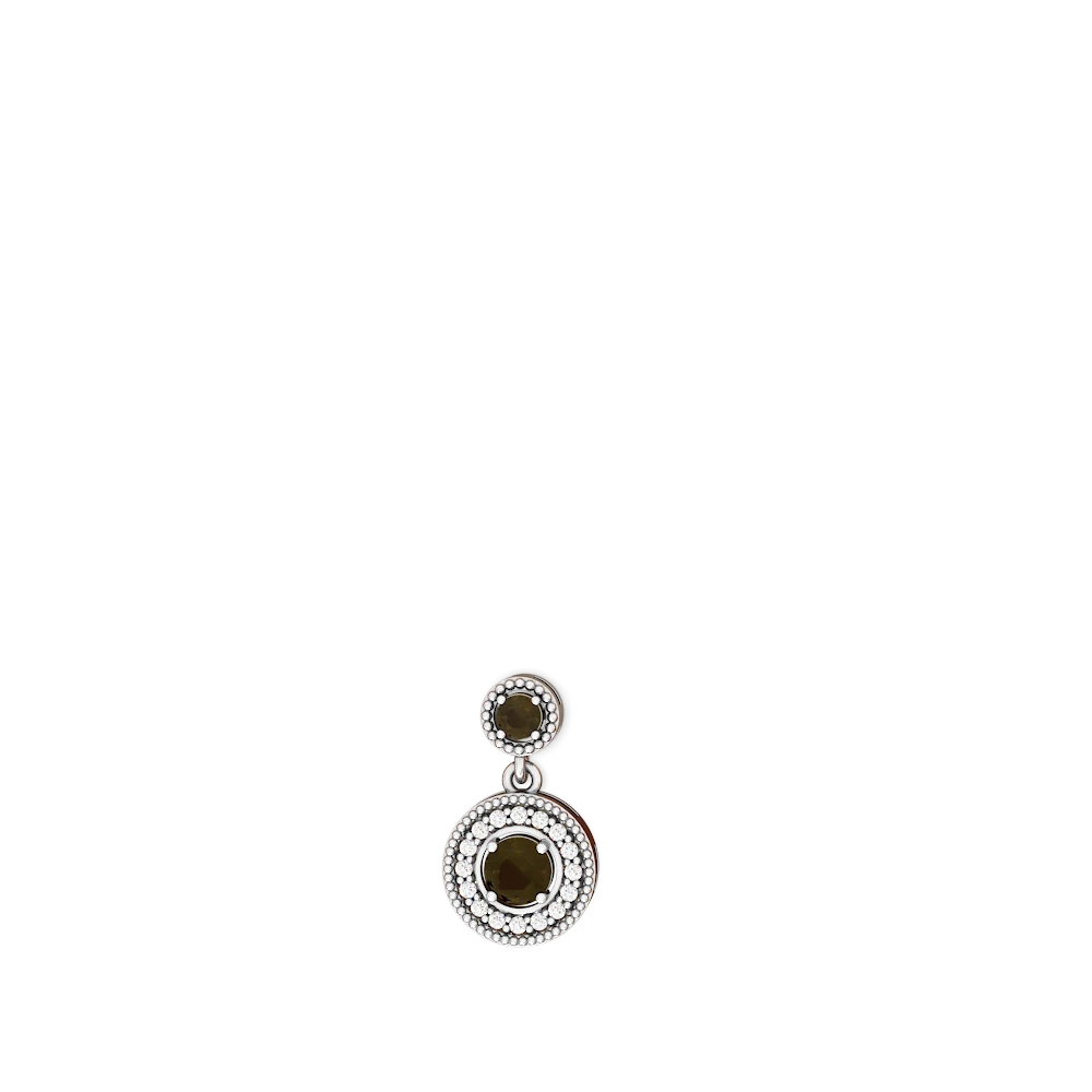 Smoky Quartz Halo Dangle 14K White Gold earrings E5319
