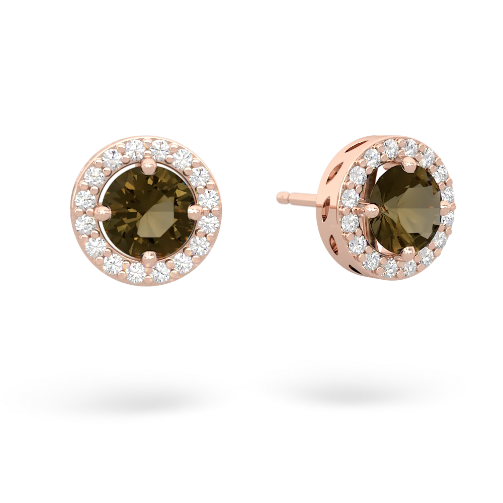 Smoky Quartz Halo 14K Rose Gold earrings E5320