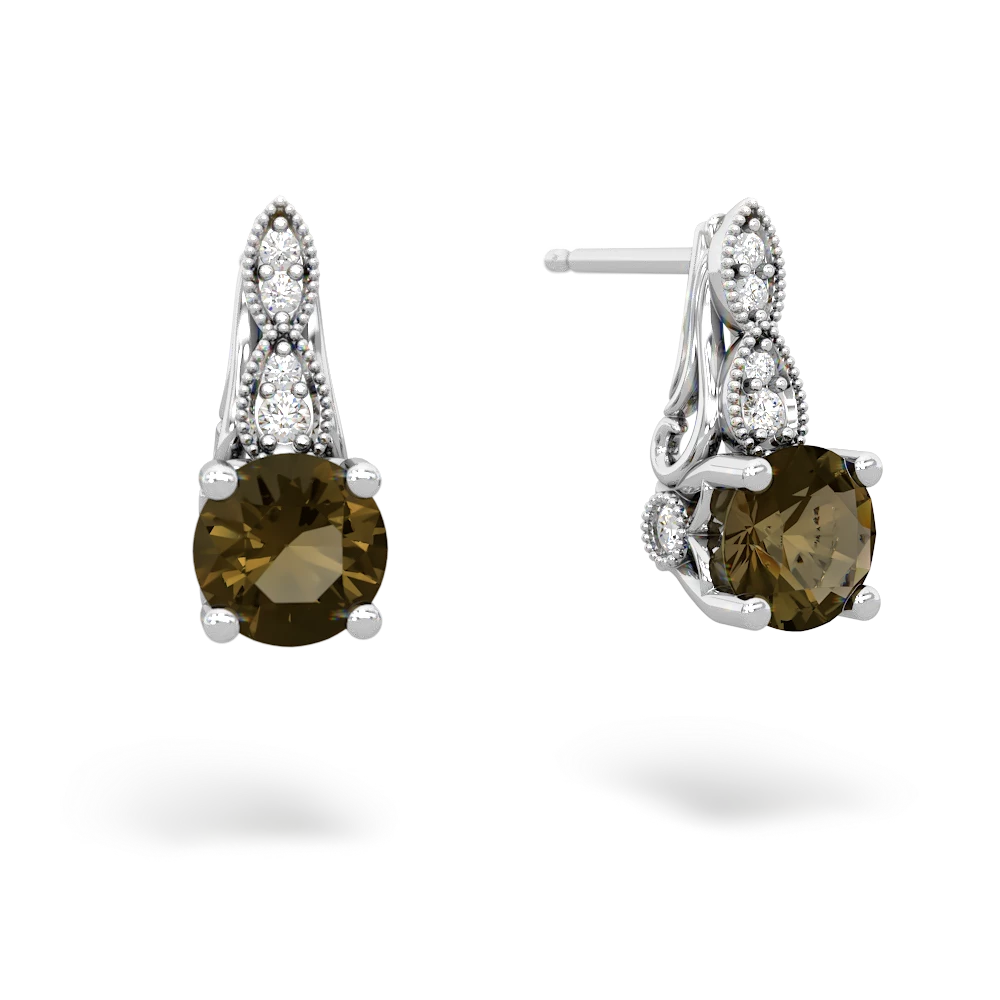 Smoky Quartz Antique Elegance 14K White Gold earrings E3100