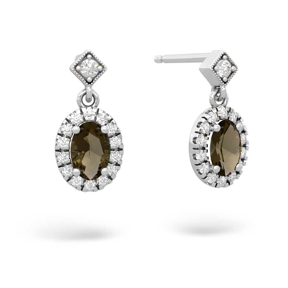 Smoky Quartz Antique-Style Halo 14K White Gold earrings E5720