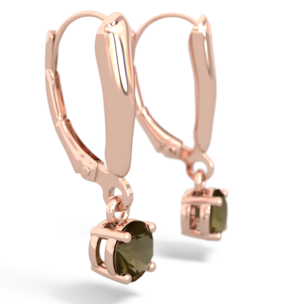 Smoky Quartz 5Mm Round Lever Back 14K Rose Gold earrings E2785