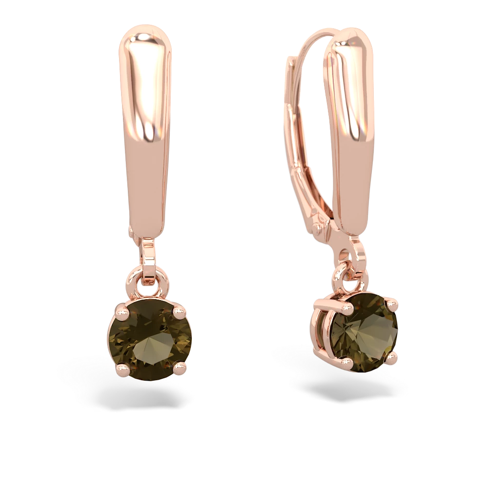 Smoky Quartz 5Mm Round Lever Back 14K Rose Gold earrings E2785