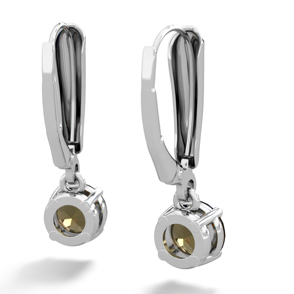 Smoky Quartz 6Mm  Round Lever Back 14K White Gold earrings E2786